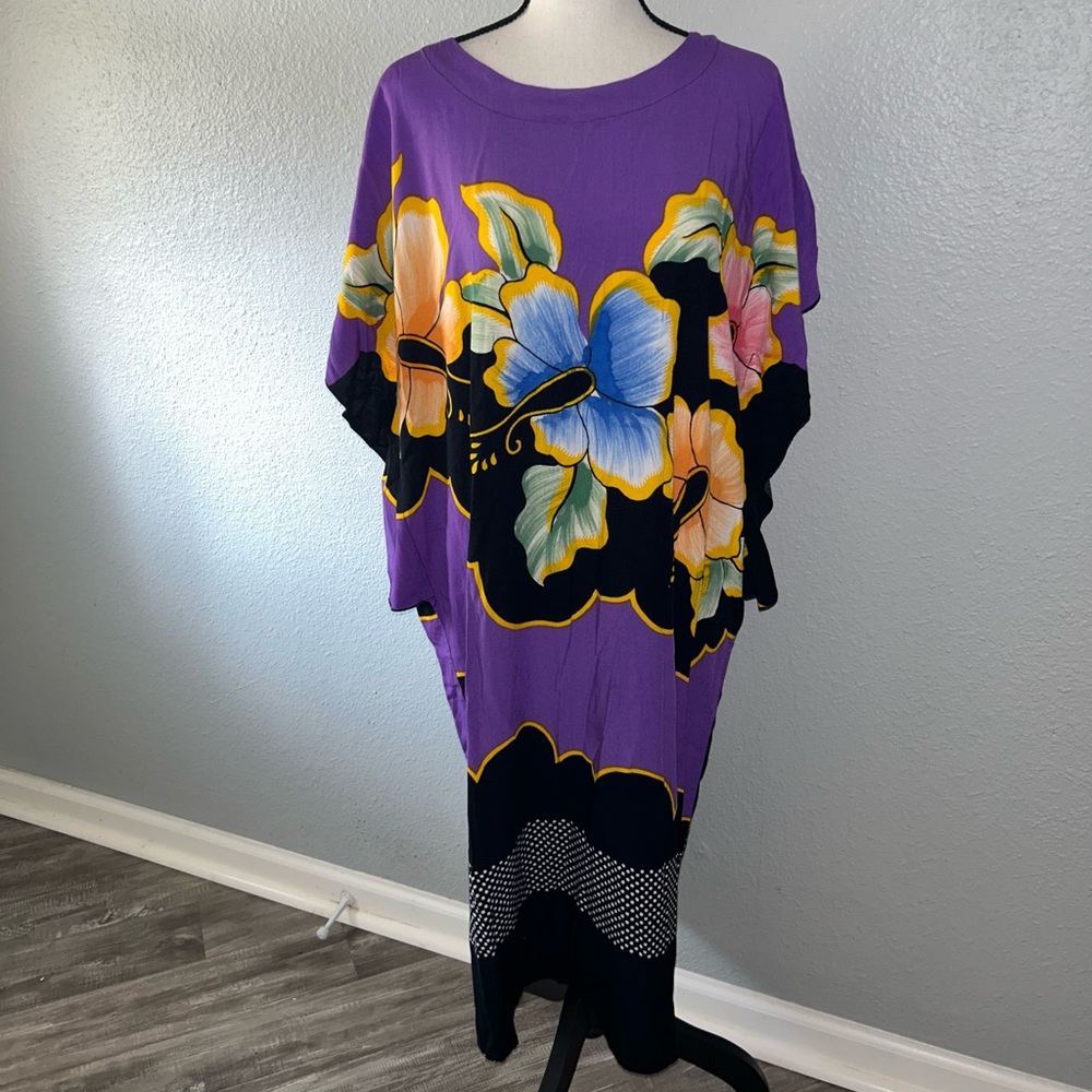 Vintage Puri Kencana Batik Halus Floral Dress Retro Flowing Muumuu Gown - Picture 3 of 5
